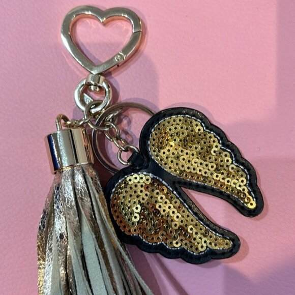 VICTORIA'S SECRET RUNWAY PATCH GOLD SEQUIN WINGS TASSEL KEYCHAIN CLIP CHARM - Picture 6 of 6